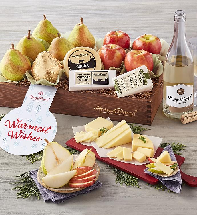Holiday Apples, Pears, and Cheese Gift with Wine 